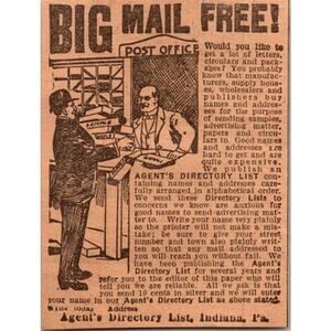 Agent's Directory List Big Mail Free Inidana PA 1917 Clipping SAI4-M2